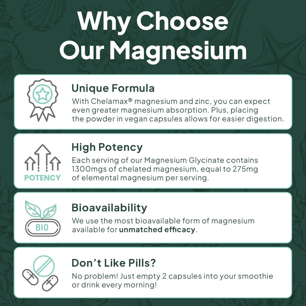 Organics Ocean Pure Magnesium Glycinate with Zinc – Advanced Support for Muscles, Sleep & Overall Wellness