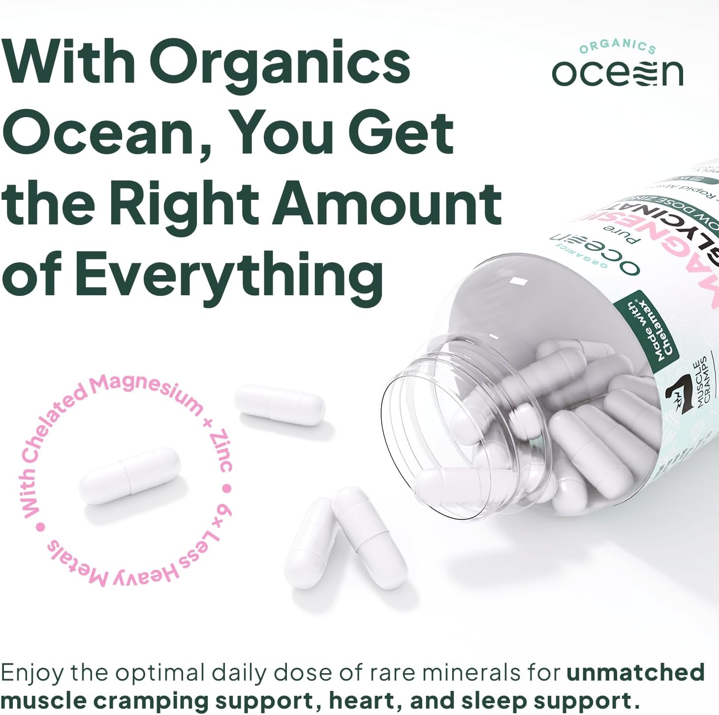 Organics Ocean Pure Magnesium Glycinate with Zinc – Advanced Support for Muscles, Sleep & Overall Wellness