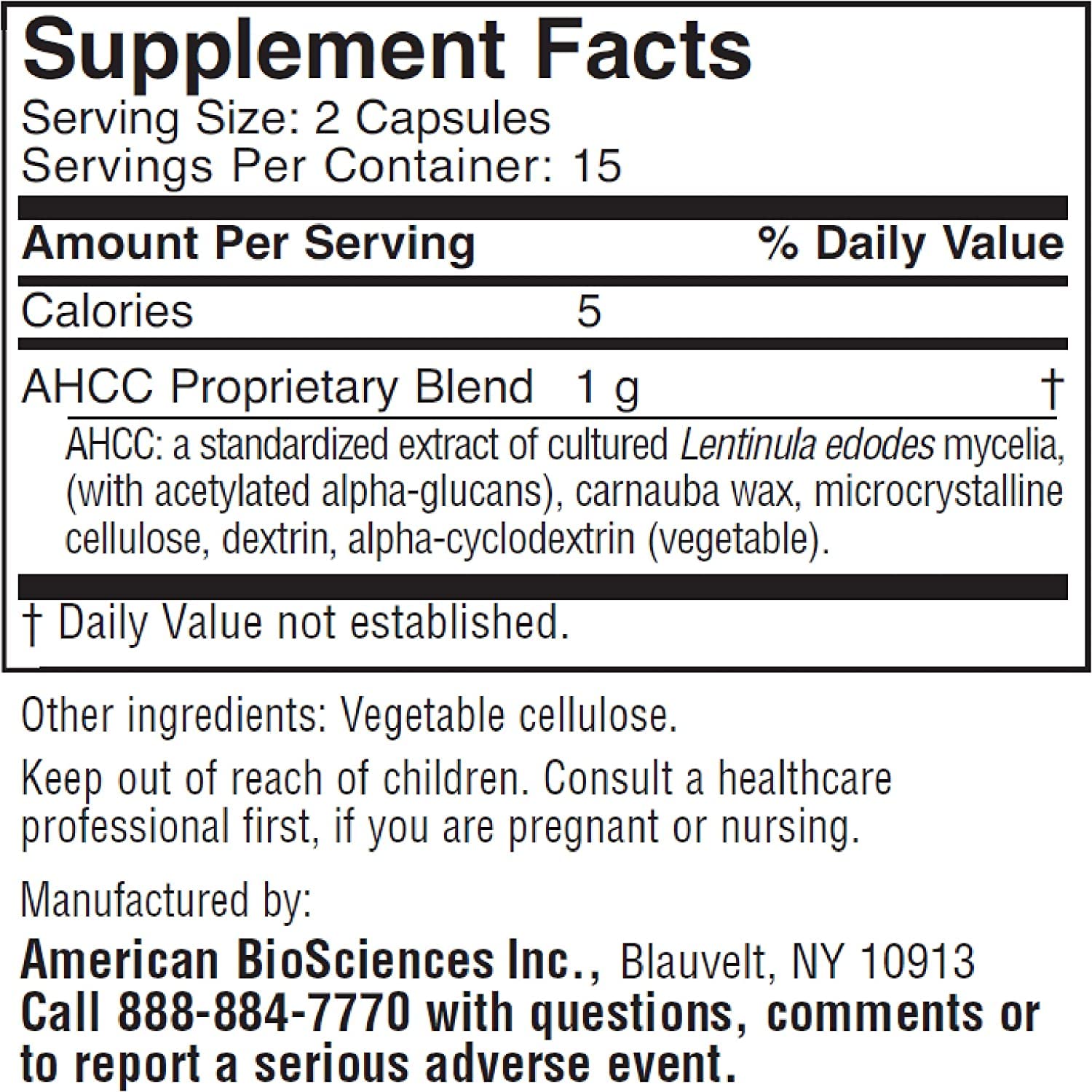 American BioSciences ImmPower AHCC Supplement, Vegetarian Capsules, Enhanced Immune Support, Natural Killer Cell Activity and Cytokine Production, 500 milligrams per Capsule