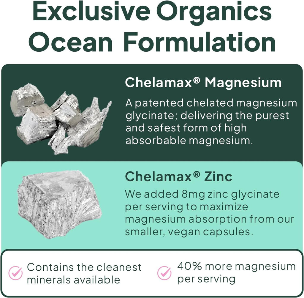 Organics Ocean Pure Magnesium Glycinate with Zinc – Advanced Support for Muscles, Sleep & Overall Wellness