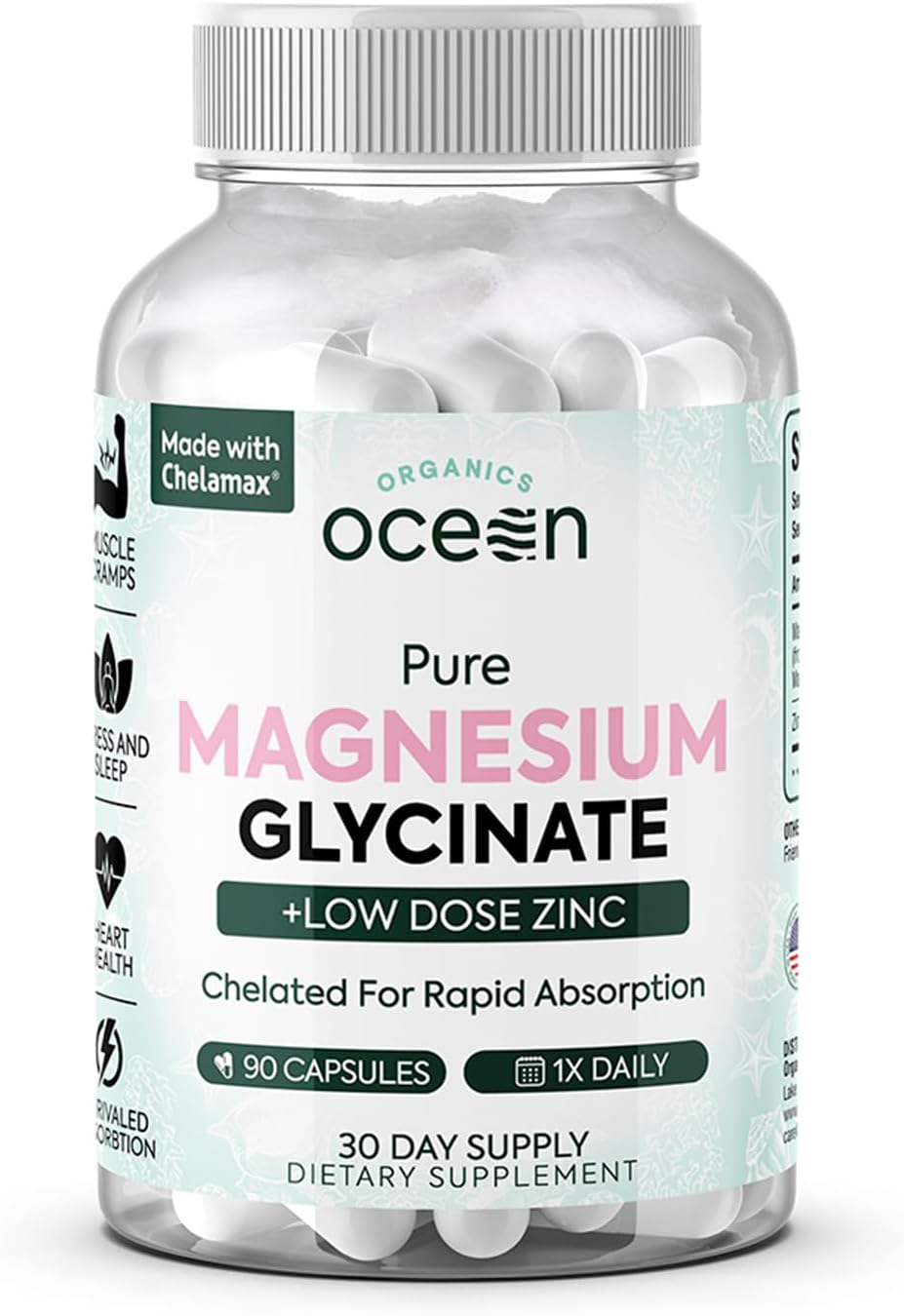Organics Ocean Pure Magnesium Glycinate with Zinc – Advanced Support for Muscles, Sleep & Overall Wellness