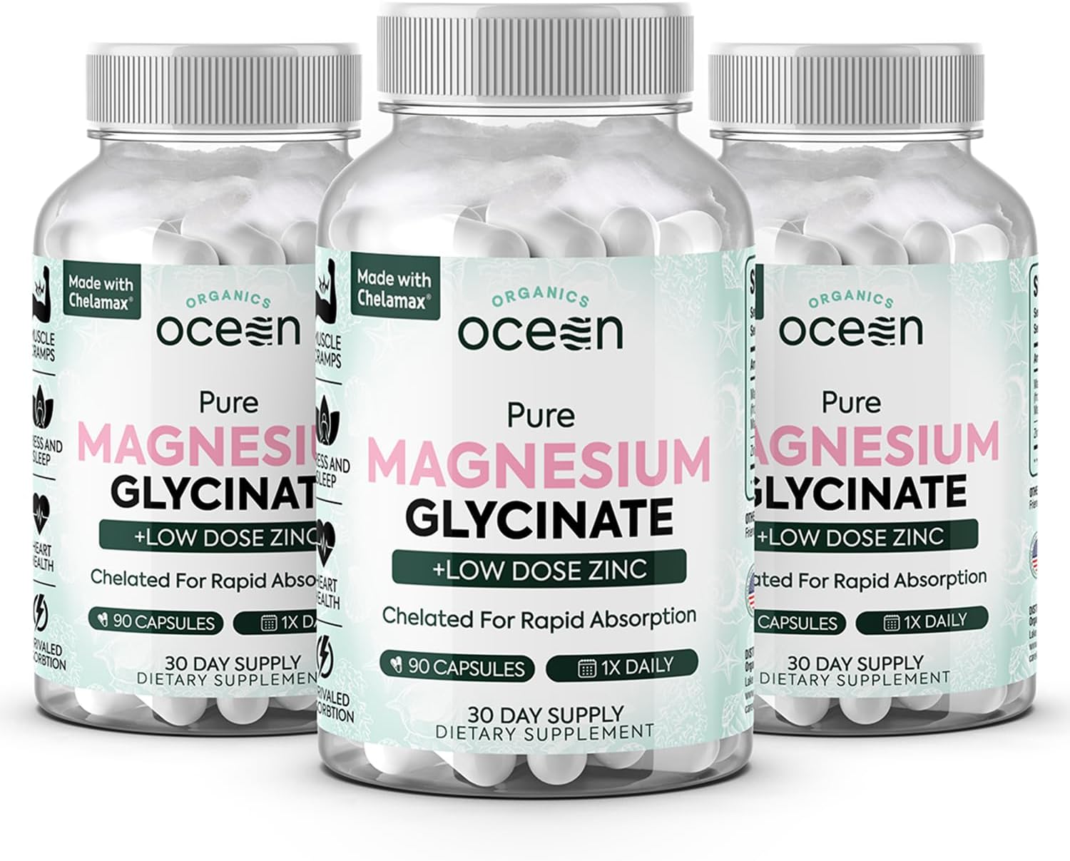 Organics Ocean Pure Magnesium Glycinate with Zinc – Advanced Support for Muscles, Sleep & Overall Wellness