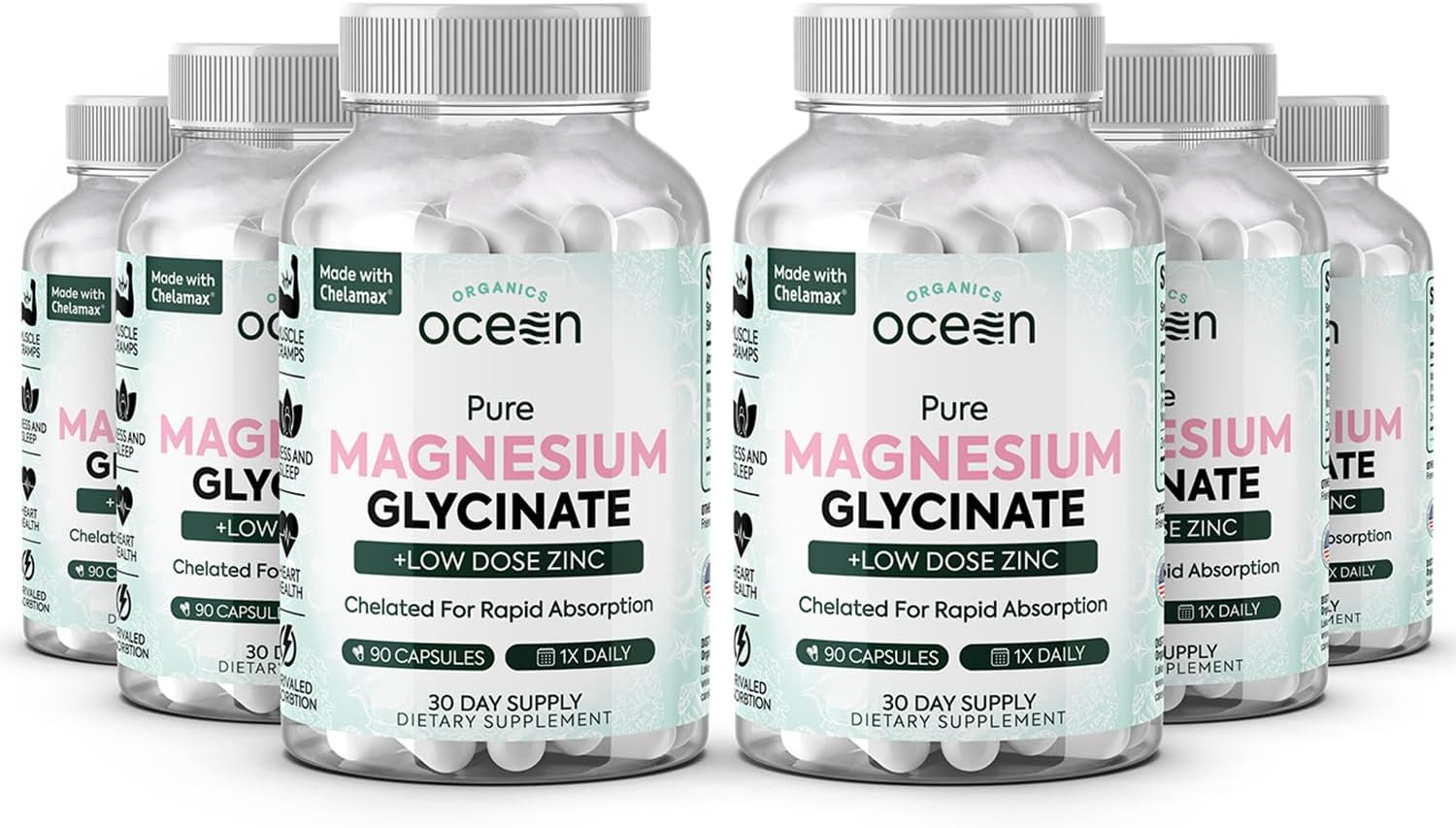 Organics Ocean Pure Magnesium Glycinate with Zinc – Advanced Support for Muscles, Sleep & Overall Wellness